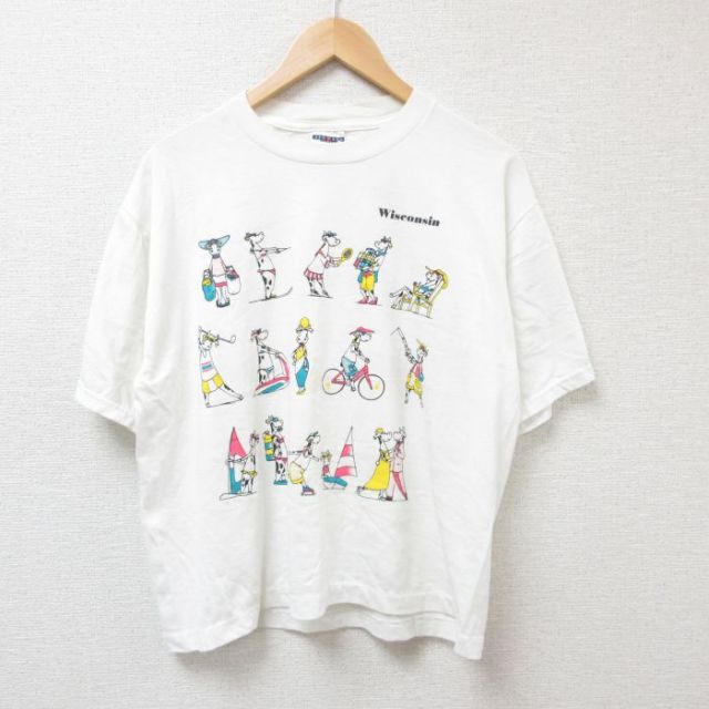 【50%OFF】L★古着 ジャージーズ 半袖 ビンテージ Tシャツ メンズ 00年代 00s 牛 クルーネック 白 ホワイト 25jul07 中古