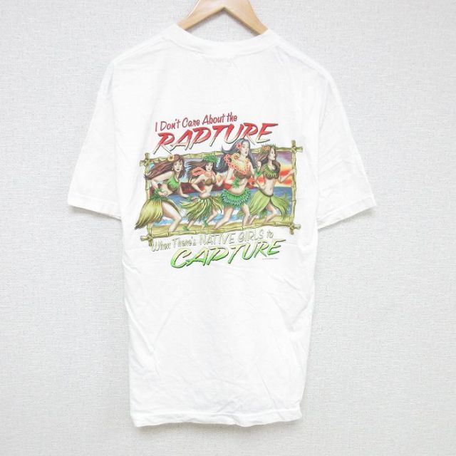 XL★古着 半袖 ビンテージ Tシャツ メンズ 00年代 00s フラガール コットン クルーネック 白 ホワイト 25jul07 中古