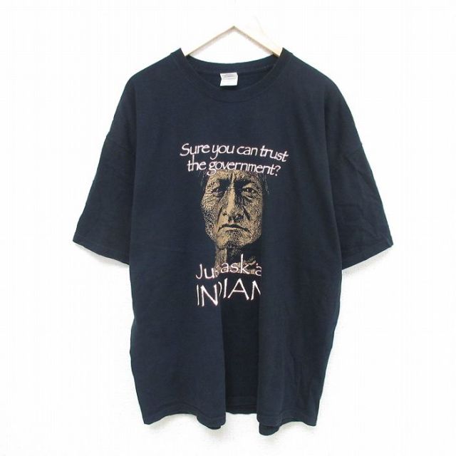 【50%OFF】XL★古着 半袖 ビンテージ Tシャツ メンズ 00年代 00s インディアン 大きいサイズ コットン クルーネック 黒 ブラック 25jul08 中古