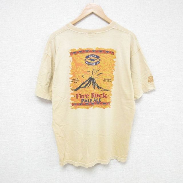 XL★古着 Crazy Shirts 半袖 ビンテージ Tシャツ メンズ 90年代 90s 火山コットン クルーネック USA製 ベージュ カーキ 25jul08 中古