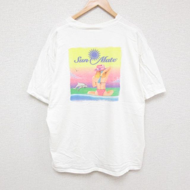 XL★古着 ジャージーズ 半袖 ビンテージ Tシャツ メンズ 90年代 90s イルカ ビキニ 大きいサイズ コットン クルーネック USA製 白 ホワイト 25jul08 中古