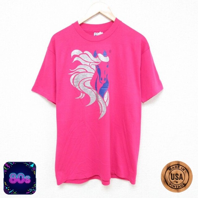 【50%OFF】ヘインズ 80s 半袖Tシャツ 馬 ピンク L | 古着