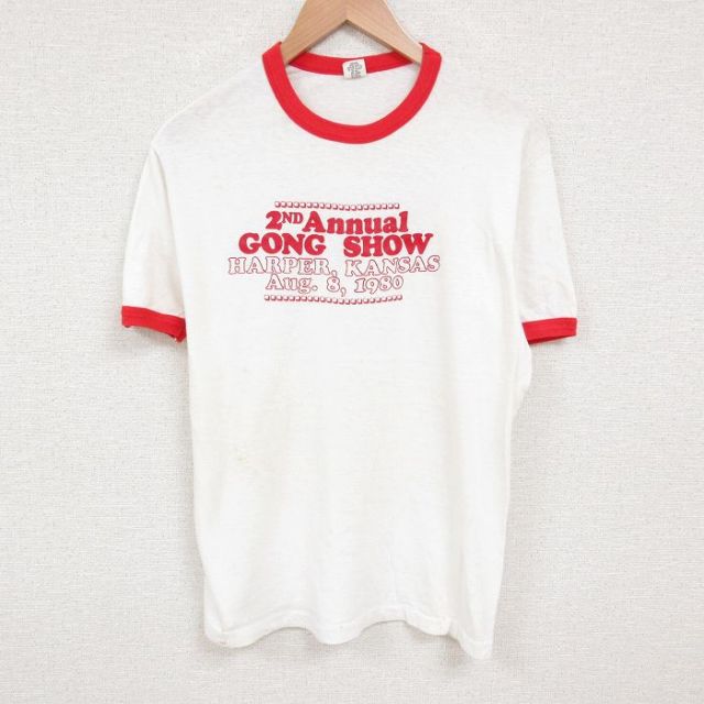 XL★古着 ヘインズ Hanes 半袖 ビンテージ Tシャツ メンズ 80年代 80s カンザス クルーネック USA製 白 ホワイト リンガー 25jul09 中古