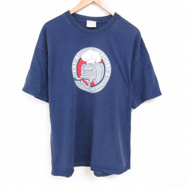 XL★古着 半袖 ビンテージ Tシャツ メンズ 00年代 00s ゾウ 大きいサイズ コットン クルーネック 紺 ネイビー 25jul09 中古