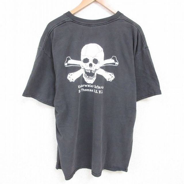 XL★古着 半袖 ビンテージ Tシャツ メンズ 00年代 00s スカル 大きいサイズ コットン クルーネック 黒 ブラック 【spe】 25jul09 中古