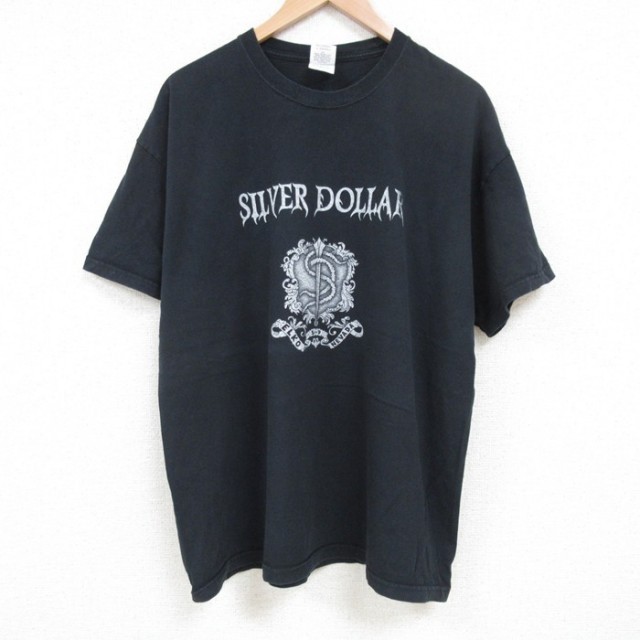 【20%OFF】XL★古着 半袖 ビンテージ Tシャツ メンズ 00年代 00s シルバーダラー コットン クルーネック 黒 ブラック 25jul10 中古