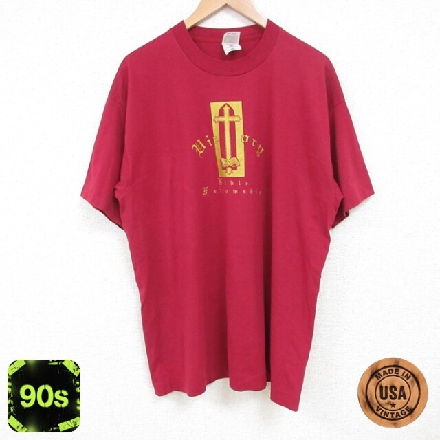【50%OFF】フルーツオブザルーム 90s 半袖Tシャツ 十字架 レッド XL | 古着