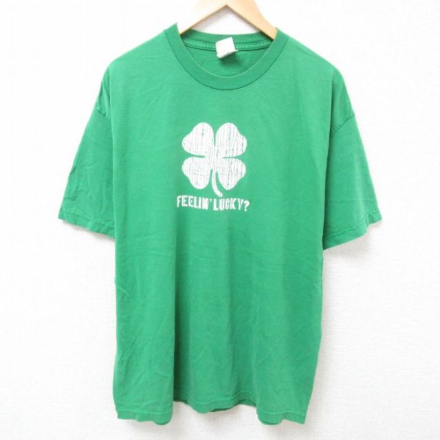 【50%OFF】XL★古着 半袖 ビンテージ Tシャツ メンズ 00年代 00s クローバー コットン クルーネック 緑 グリーン 25jul10 中古