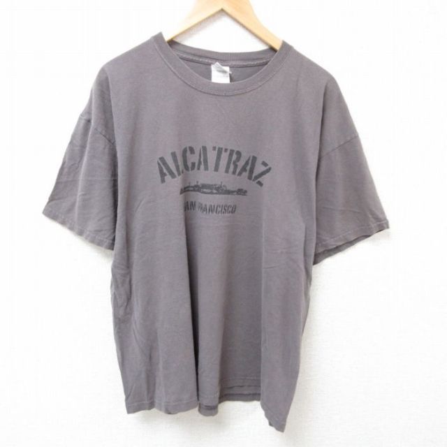 XL★古着 半袖 ビンテージ Tシャツ メンズ 00年代 00s アルカトラズ 大きいサイズ コットン クルーネック 濃グレー 25jul10 中古