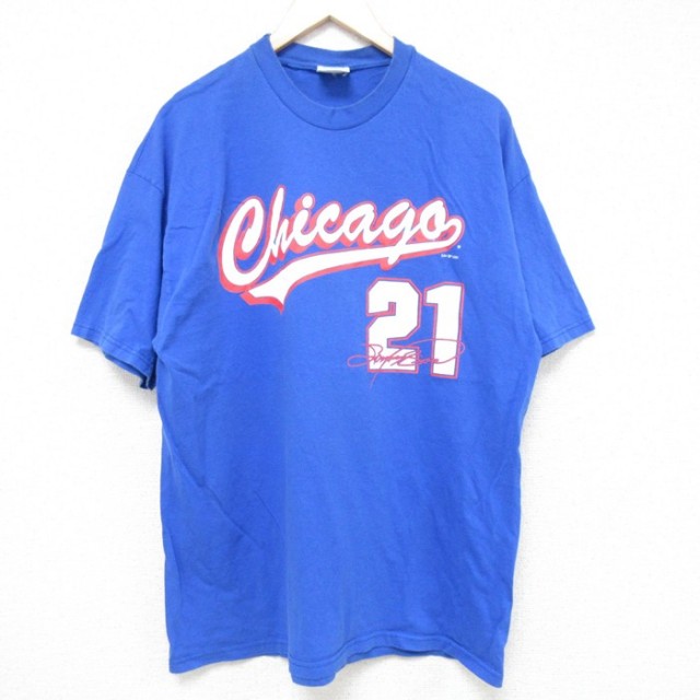 XL★古着 半袖 ビンテージ Tシャツ メンズ 00年代 00s MLB シカゴカブス サミーソーサ 21 コットン クルーネック 青 ブルー メジャーリーグ ベースボール 野球 25jul10 中古