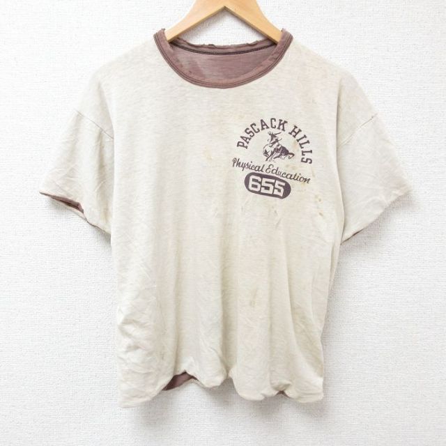 L★古着 チャンピオン champion 半袖 ビンテージ Tシャツ メンズ 60年代 60s ロディオ リバーシブル クルーネック ベージュ他 カーキ 【spe】 25jul11 中古