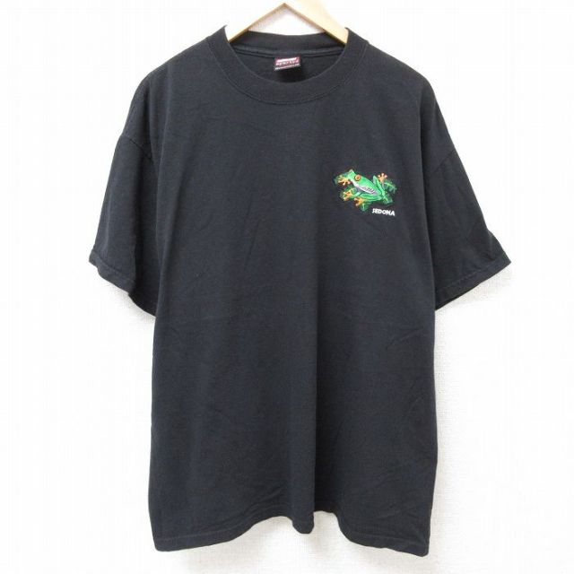 XL★古着 半袖 ビンテージ Tシャツ メンズ 90年代 90s カエル 大きいサイズ コットン クルーネック USA製 黒 ブラック 25jul11 中古