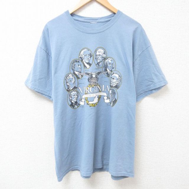 【50%OFF】XL★古着 半袖 ビンテージ Tシャツ メンズ 90年代 90s バージニア 大きいサイズ クルーネック 薄紺 ネイビー 25jul11 中古