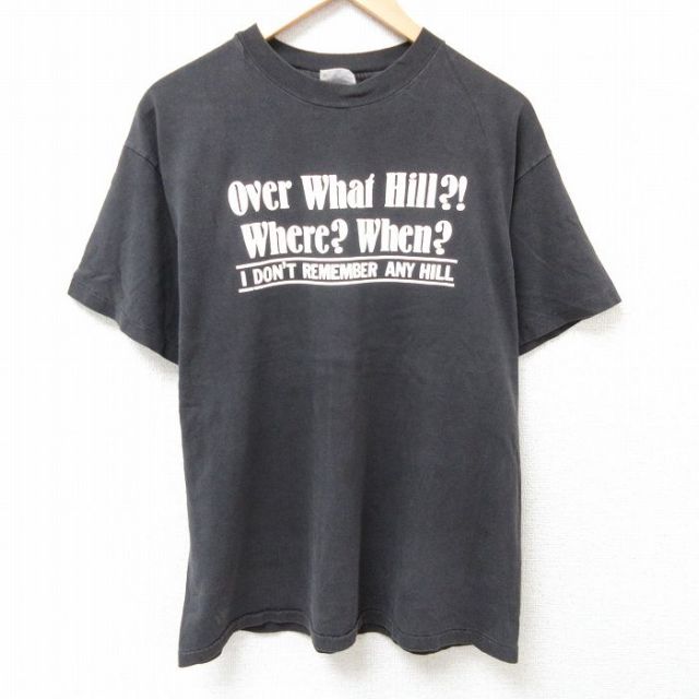 L★古着 ヘインズ Hanes 半袖 ビンテージ Tシャツ メンズ 90年代 90s メッセージ USA コットン クルーネック USA製 黒 ブラック 25jul11 中古