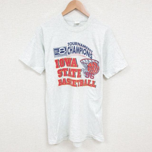 【50%OFF】L★古着 フルーツオブザルーム 半袖 ビンテージ Tシャツ メンズ 90年代 90s バスケットボール クルーネック USA製 薄グレー 霜降り 25jul11 中古