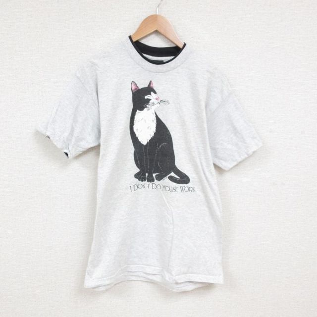 L★古着 SIGNAL 半袖 ビンテージ Tシャツ メンズ 90年代 90s ネコ コットン クルーネック USA製 薄グレー 霜降り 25jul11 中古