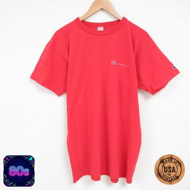 【50%OFF】チャンピオン 80s 半袖Tシャツ ワンポイント レッド XL | 古着