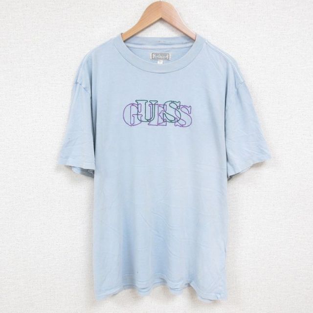 【50%OFF】ゲス 00s 半袖Tシャツ ビッグロゴ ネイビー XL | 古着