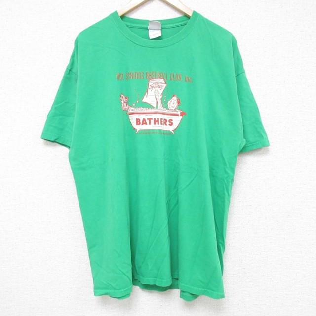 【50%OFF】XL★古着 半袖 Tシャツ メンズ バス コットン クルーネック 緑 グリーン 25jul11 中古