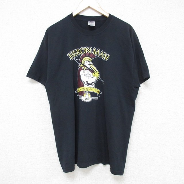 L★古着 ジャージーズ 半袖 ビンテージ Tシャツ メンズ 00年代 00s HERON クルーネック 黒 ブラック 25jul11 中古