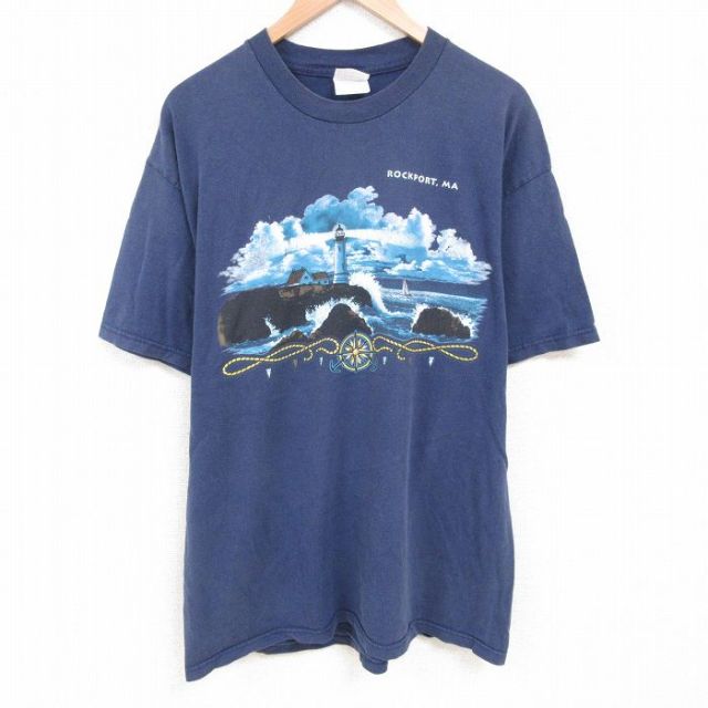 ヘインズ 00s 半袖Tシャツ 灯台 ネイビー XL | 古着