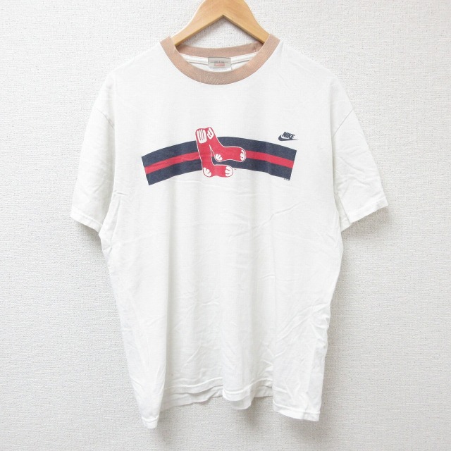 XL★古着 ナイキ NIKE 半袖 ビンテージ Tシャツ メンズ 00年代 00s レッドソックス コットン クルーネック 白 ホワイト リンガー 25jul14 中古