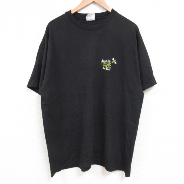 【50%OFF】XL★古着 ヘインズ Hanes 半袖 ビンテージ Tシャツ メンズ 90年代 90s ハチ コットン クルーネック 黒 ブラック 25jul14 中古