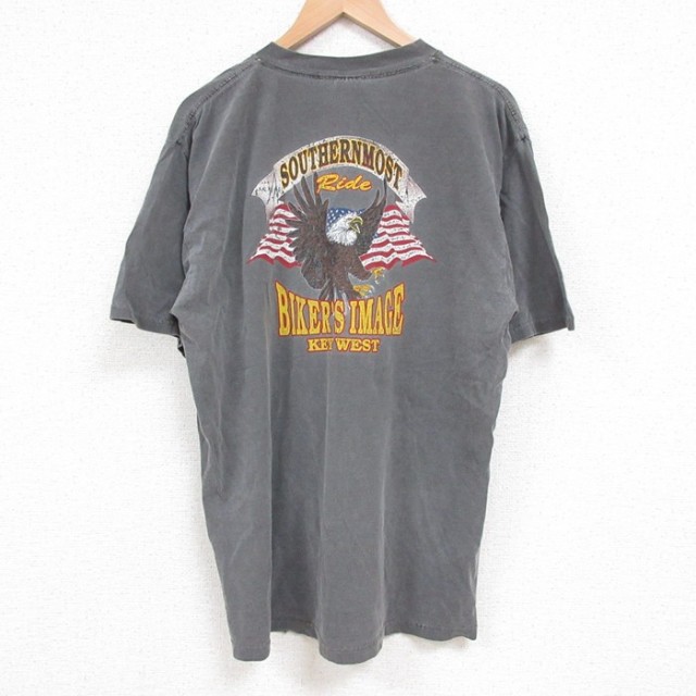 L★古着 半袖 ビンテージ Tシャツ メンズ 00年代 00s キーウエスト コットン クルーネック 濃グレー 25jul14 中古