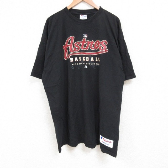 【50%OFF】XL★古着 マジェスティック 半袖 ビンテージ Tシャツ メンズ 00年代 00s MLB ヒューストンアストロズ 大きいサイズ ロング丈 コットン クルーネック 黒 ブラック メジャーリーグ ベースボール 野球 25jul15 中古