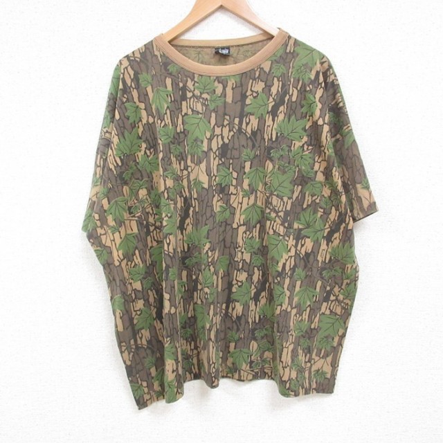 XL★古着 半袖 ビンテージ Tシャツ メンズ 80年代 80s TREBARK 大きいサイズ クルーネック USA製 茶他 ブラウン 迷彩 25jul15 中古