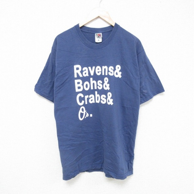 【50%OFF】L★古着フルーツオブザルーム 半袖 ビンテージ Tシャツ メンズ 00年代 00s Ravens コットン クルーネック 薄紺 ネイビー 25jul16 中古