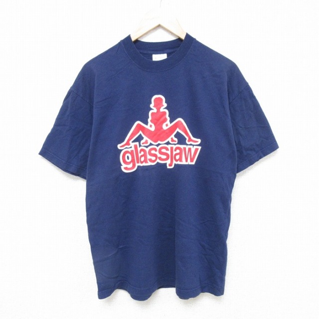 L★古着 スクリーンスターズ 半袖 ビンテージ Tシャツ メンズ 00年代 00s glassjaw コットン クルーネック 紺 ネイビー 25jul16 中古