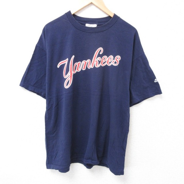 【20%OFF】XL★古着 アディダス adidas 半袖 ビンテージ Tシャツ メンズ 00年代 00s MLB ニューヨークヤンキース 大きいサイズ コットン クルーネック 紺 ネイビー 25jul15 中古