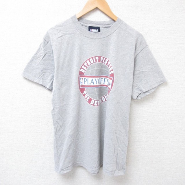 【50%OFF】L★古着 半袖 ビンテージ Tシャツ メンズ 00年代 00s NBA デトロイトピストンズ クルーネック グレー 霜降り バスケットボール 25jul16 中古