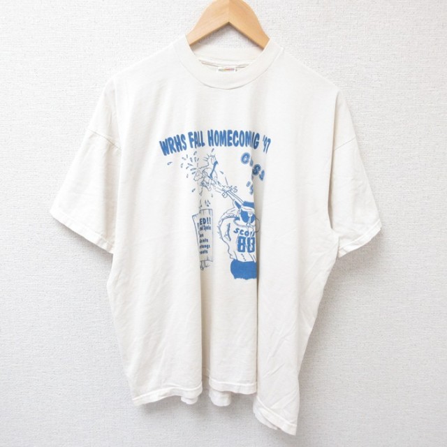 XL★古着 半袖 ビンテージ Tシャツ メンズ 90年代 90s ハンター 大きいサイズ クルーネック 薄ベージュ カーキ 25jul16 中古