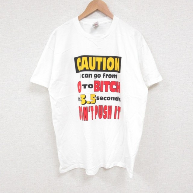 XL★古着 フルーツオブザルーム 半袖 ビンテージ Tシャツ メンズ 00年代 00s CAUTION コットン クルーネック 白 ホワイト 25jul19 中古