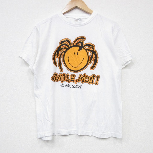 M★古着 半袖 ビンテージ Tシャツ メンズ 00年代 00s スマイル コットン クルーネック 白 ホワイト 【spe】 25jul19 中古