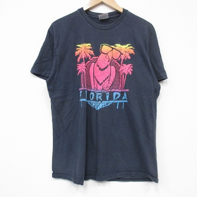 L★古着 ヘインズ Hanes 半袖 ビンテージ Tシャツ メンズ 80年代 80s オウム USA コットン クルーネック USA製 黒 ブラック 25jul19 中古