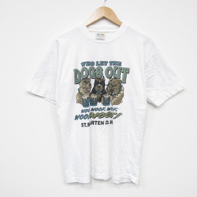 L★古着 半袖 ビンテージ Tシャツ メンズ 00年代 00s 犬 コットン クルーネック 白 ホワイト 25jul23 中古