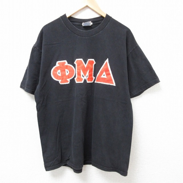 XL★古着 半袖 ビンテージ Tシャツ メンズ 90年代 90s ギリシャ文字 コットン クルーネック 黒 ブラック 25jul26 中古