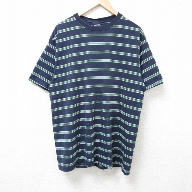 XL★古着 ピューリタン 半袖 ビンテージ Tシャツ メンズ 00年代 00s クルーネック 紺 ネイビー ボーダー 【spe】 25jul26 中古