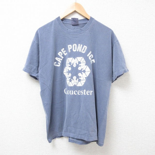 L★古着 半袖 ビンテージ Tシャツ メンズ 00年代 00s アイス コットン クルーネック 薄紺 ネイビー 25jul26 中古