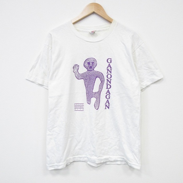 L★古着 フルーツオブザルーム 半袖 ビンテージ Tシャツ メンズ 90年代 90s GANONDAGAN コットン クルーネック USA製 白 ホワイト 25aug25 中古