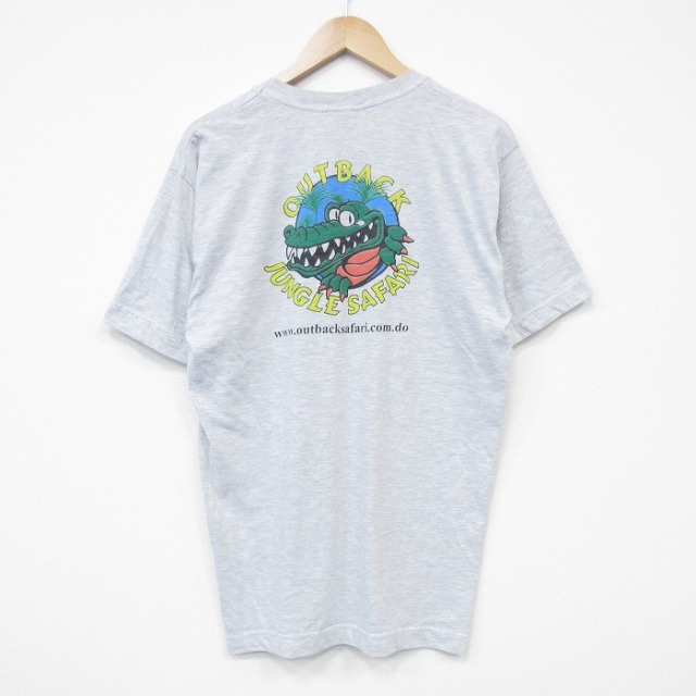 【20%OFF】L★古着 半袖 ビンテージ Tシャツ メンズ 00年代 00s ワニ コットン クルーネック 薄グレー 霜降り 25aug25 中古
