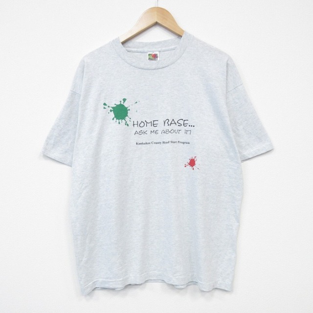 【50%OFF】XL★古着 フルーツオブザルーム 半袖 ビンテージ Tシャツ メンズ 90年代 90s HOME クルーネック 薄グレー 霜降り 25aug25 中古