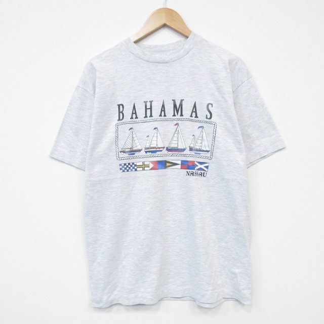L★古着 半袖 ビンテージ Tシャツ メンズ 90年代 90s バハマ クルーネック 薄グレー 霜降り 25aug25 中古