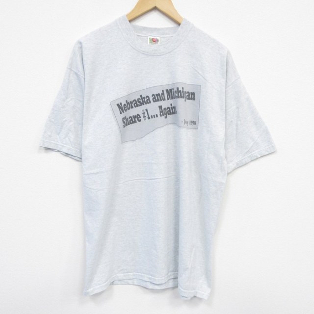 XL★古着 フルーツオブザルーム 半袖 Tシャツ メンズ 90年代 90s ネブラスカ 大きいサイズ コットン クルーネック USA製 薄グレー 霜降り 【spe】 25aug07 中古