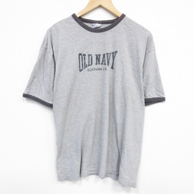 XL★古着 オールドネイビー 半袖 ビンテージ Tシャツ メンズ 00年代 00s ビッグロゴ 大きいサイズ クルーネック グレー 霜降り リンガー 25aug07 中古