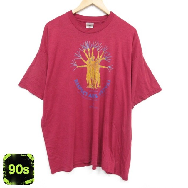 フルーツオブザルーム 90s 半袖Tシャツ アートフェスティバル バーガンディ XL | 古着