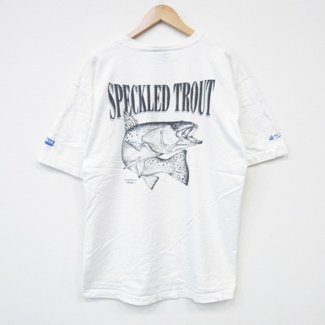 XL★古着 SIGNAL 半袖 ビンテージ Tシャツ メンズ 90年代 90s 魚 コットン クルーネック USA製 白 ホワイト 【spe】 25aug07 中古